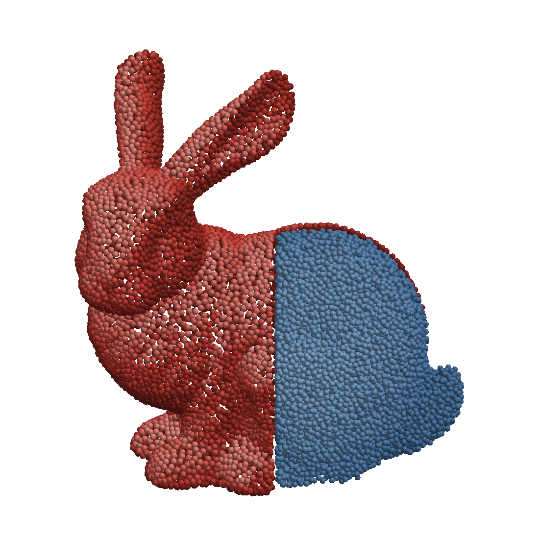 Discretized Stanford bunny point cloud with cutaway showing interior points